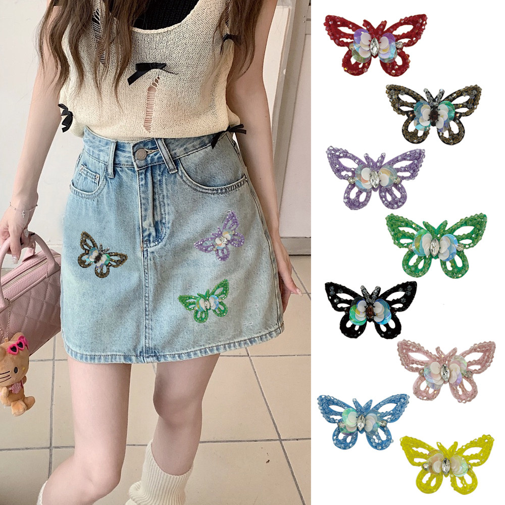 手工钉珠多色蝴蝶串珠水钻亮片布贴服装DIY装饰包包辅料手缝配件