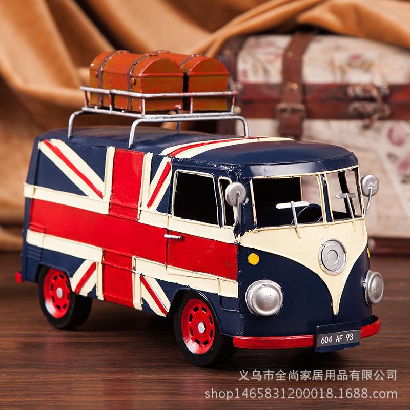 美式复古铁皮老爷车模型仿真创意道具汽车模型手工铁艺摆件
