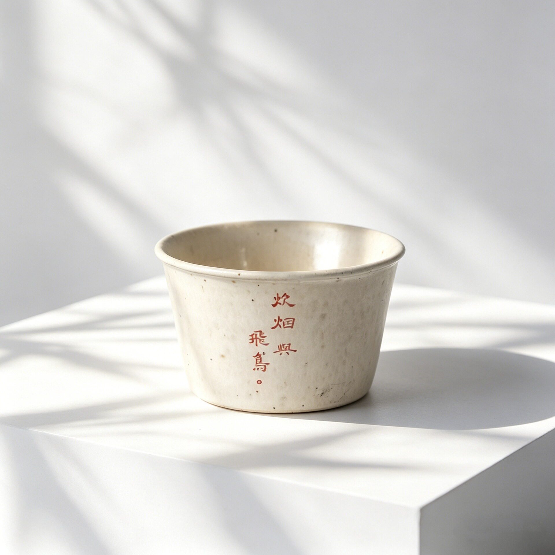 诗文粉引主人杯如愿书法仿古手绘文人茶杯矾红高足小品杯粗陶茶具