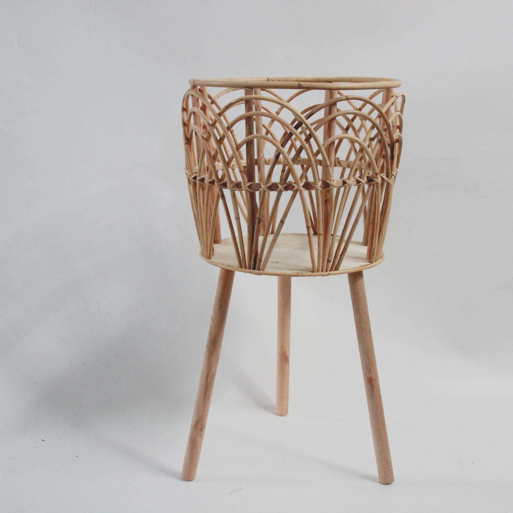 简约手工花架藤编落地式花盆客厅阳台室内创意绿植盆栽木质置物盆