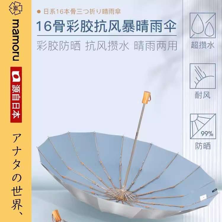 Mamoru暴雨专用伞16骨抗风暴雨伞复古双人折叠伞高端商务大号男士