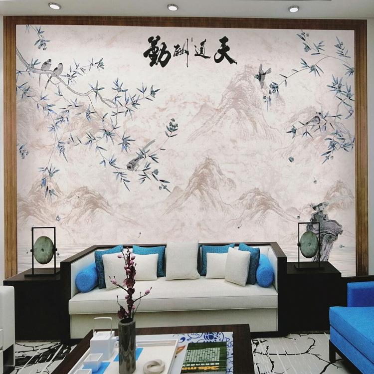 新中式风墙布玄关刺绣墙布独秀高档家装客厅卧室床头电视背景挂布