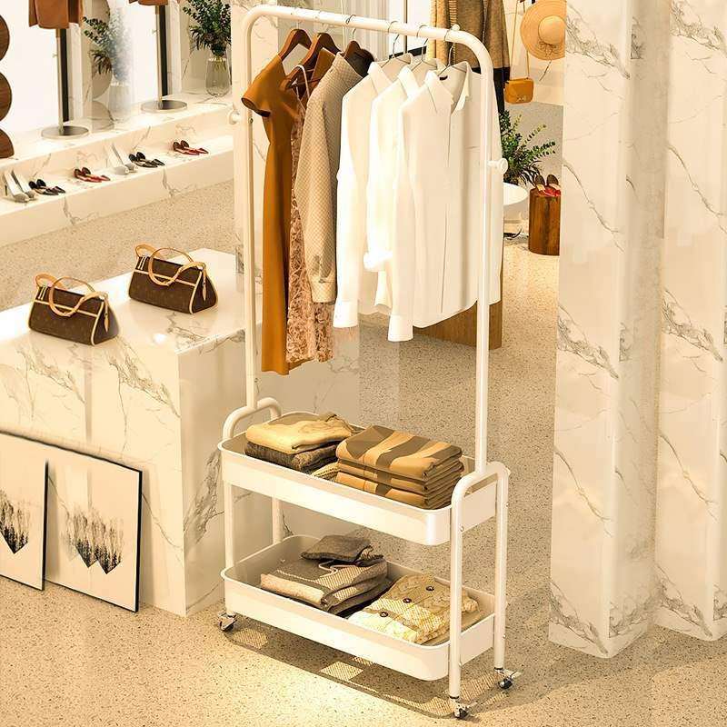 家用挂衣服小型收纳置物架可移动角落衣帽晾衣架子卧室落地架