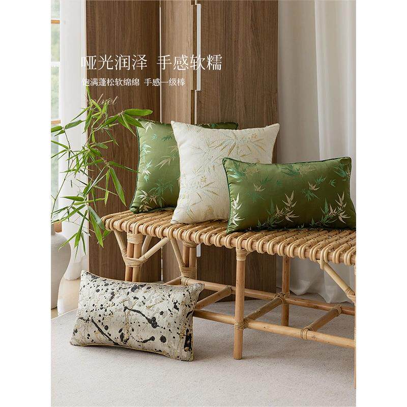 客厅沙发抱枕靠垫高级感中国风靠枕套长方形组合新中式竹子靠背垫