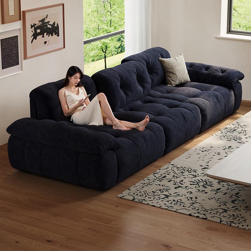 #意式极简花瓣雪尼尔可拆洗可调节高靠背坐深黑色云漫布艺沙