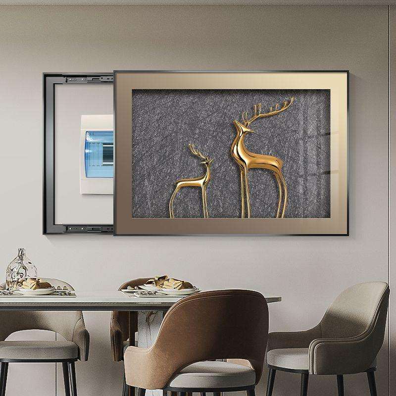 轻奢麋鹿电表箱装饰画配电箱餐厅电闸盒总开关盒遮挡挂画推拉壁画