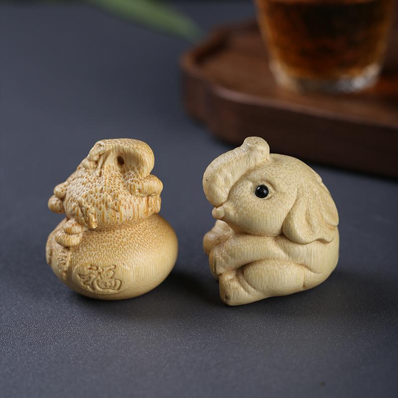 手工老料实心竹玉竹金丝竹竹根葫芦挂件象文玩手把玩件竹根雕刻件