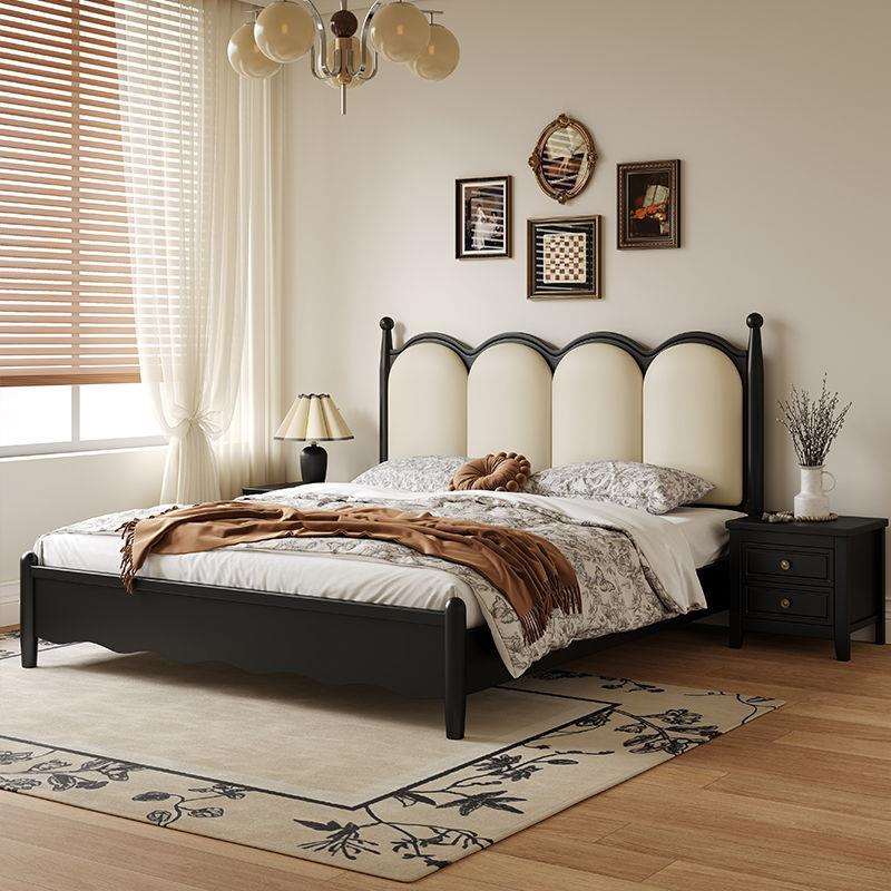 法式复古黑色实木床1.5米美式主卧实木软包床1.8米实木双人床婚床