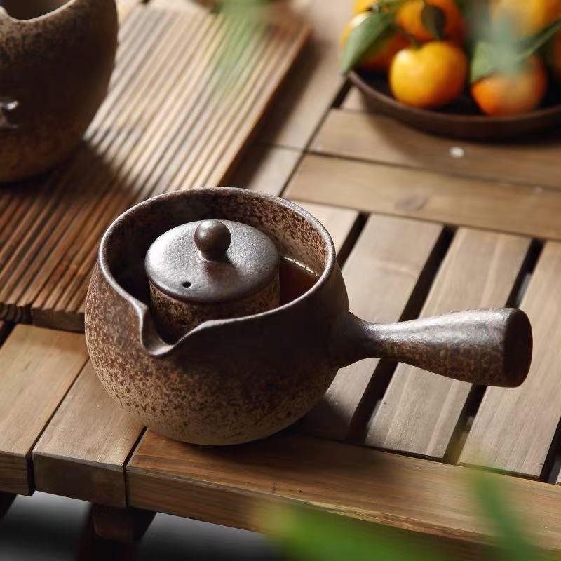 粗陶煮茶壶陶瓷侧把壶小青柑普洱茶黑茶煮茶器围炉煮茶罐罐壶