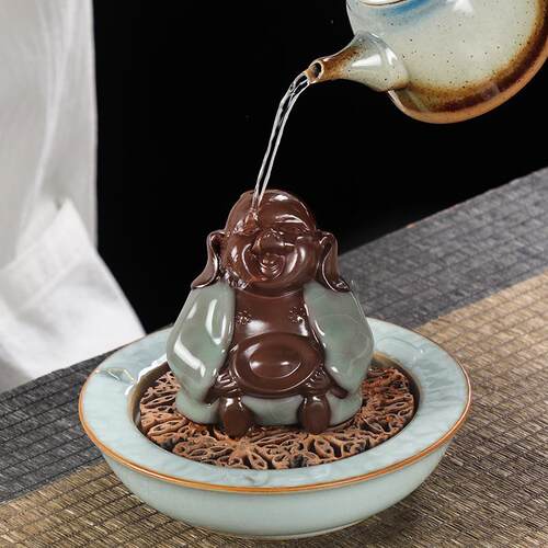 茶宠摆件猪哥窑开片可养家用可爱精品茶宠茶玩茶道配件茶桌摆饰