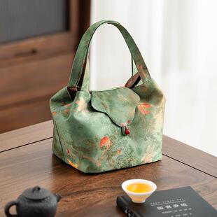 便携式外出茶具收纳包超大号户外旅行手提茶事包中式复古收纳布袋