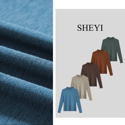 SHEYI 2026早秋气质显瘦圆领长袖T恤女百搭修身半高领打底上衣