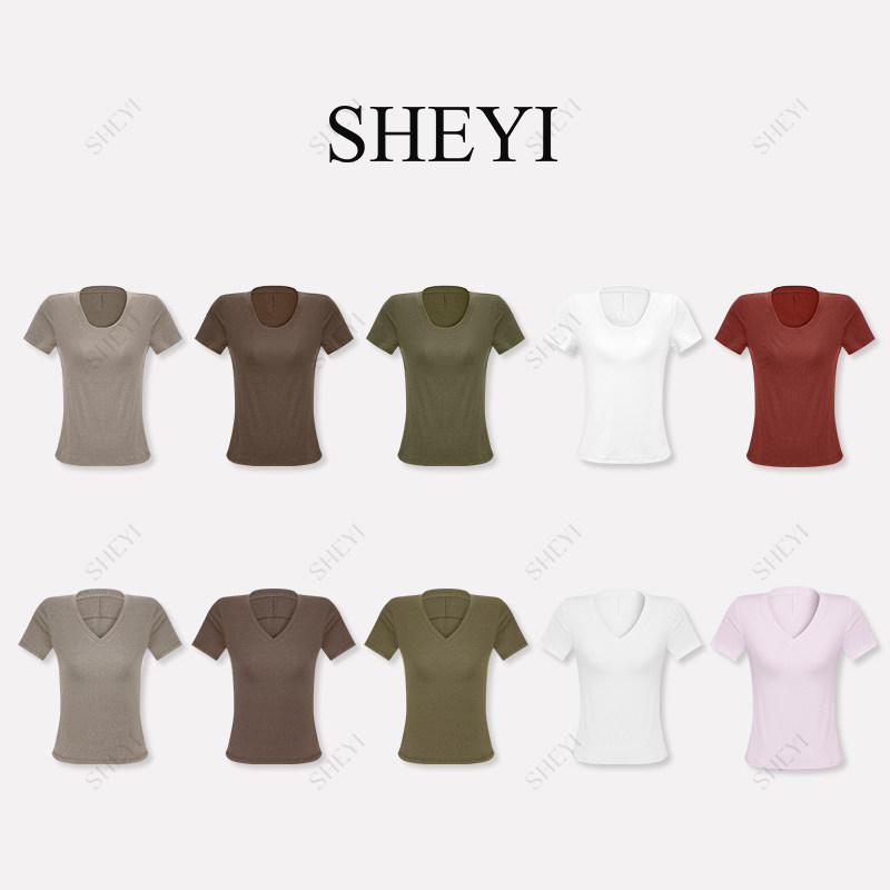 U/V领亚麻设计感短袖T恤女春夏纯色正肩T恤休闲百搭显瘦洋气短袖