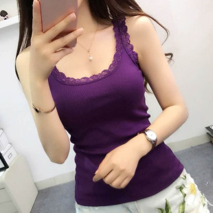 Lace Top纯色蕾丝花边修身 Trim Tank 打底背心 Bottom Solid