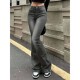 waist 中腰休闲微喇长裤 slightly pants Mid women flared for 女