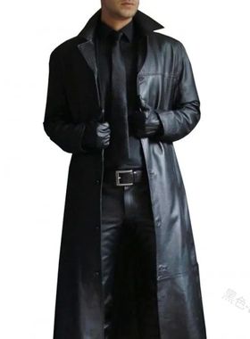 Casual long leather jacket for men休闲宽松长款皮衣男夹克外套