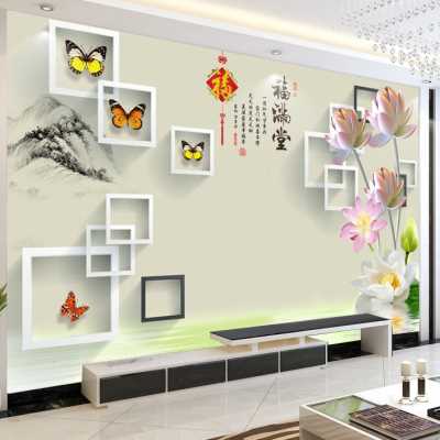 中式电视背景墙壁纸家和壁画装饰墙纸客厅大气8d立体影视墙布自粘