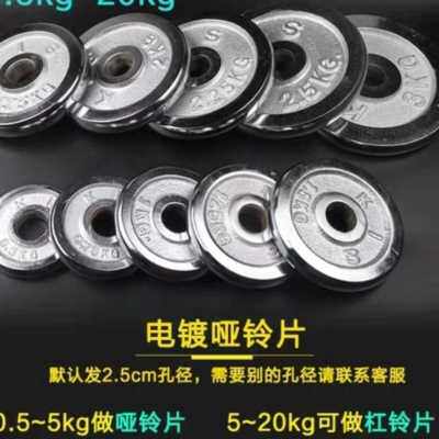 通用电镀纯铁哑铃片单片铁饼加重铁片2.5㎏5公斤铸铁杠铃片配重片