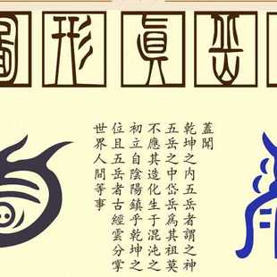 饰字画 五岳真行图 老君符篆图画像 绢布材质卷轴挂画装 定制订做