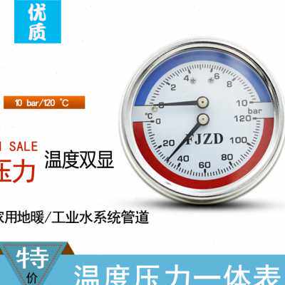 轴向温度压力一体表WY-60Z地暖用压力表上海方峻水压表16bar气压