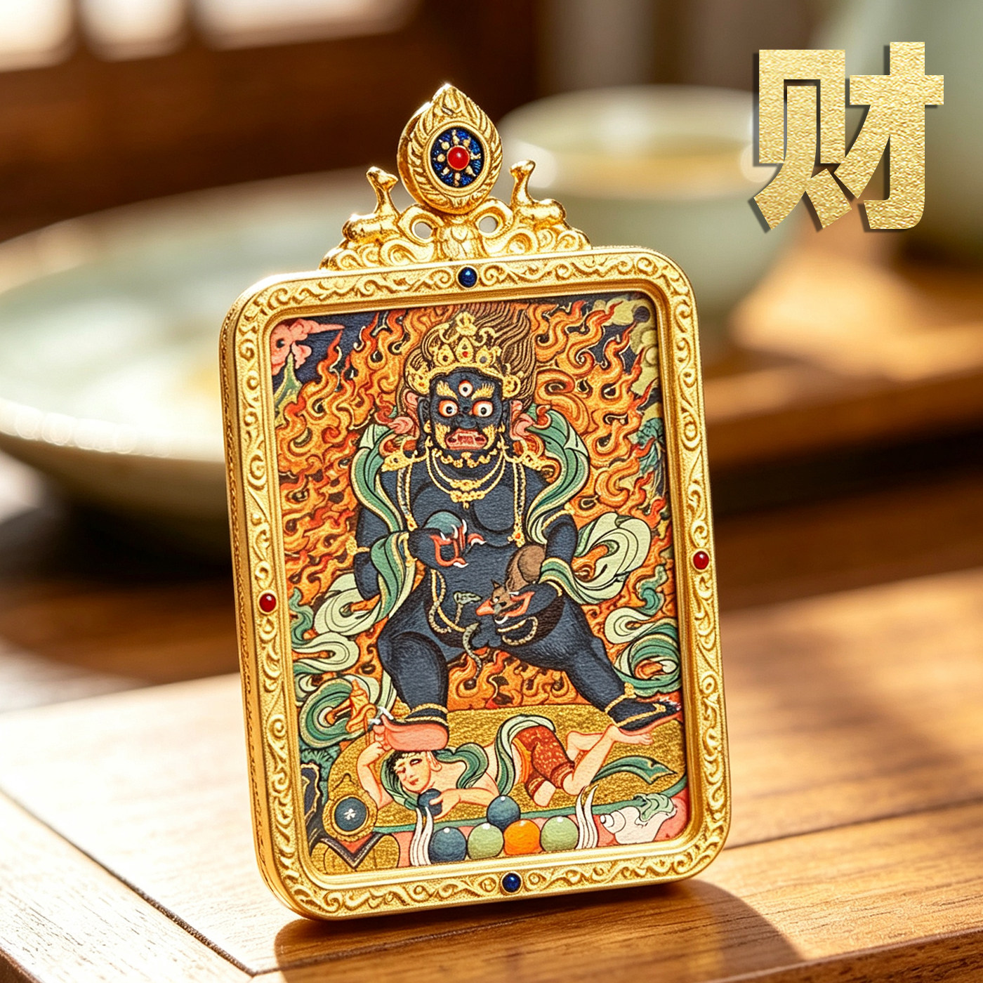 西藏唐卡纯手绘随身唐卡黄黑财绿度母大黑天十二生肖本命佛吊坠