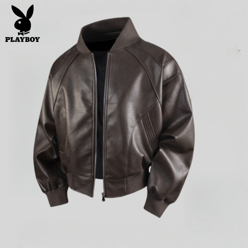 美式复古短款宽松立领皮衣外套男春季休闲帅气PU皮夹克男