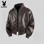 宽松立领皮衣外套男春季 花花公子美式 复古短款 休闲帅气PU皮夹克男
