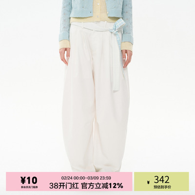 「heris」腰带打褶西裤宽松阔腿