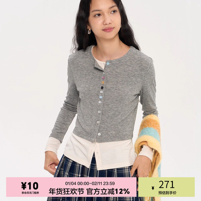 「heris」趣味彩扣假两件开衫