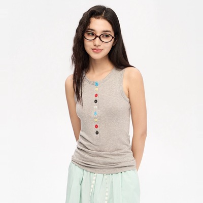 「heris」糖豆彩扣亨利领背心