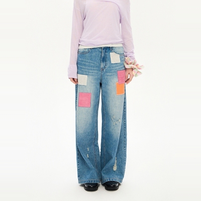 「heris」彩色贴布刺绣牛仔裤
