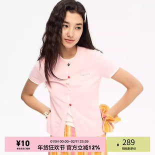 「heris」知识分子粉灰 层次假两件设计 针织短袖开衫T恤显瘦两色