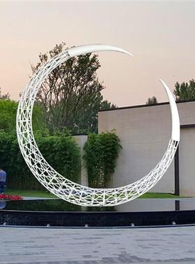不锈钢月亮摆件雕塑户外售楼部酒店别墅金属圆环镜面水景景观装饰