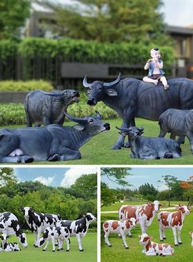 仿真奶牛雕塑牧童骑水牛大型摆件农耕文化模型玻璃钢园林景观动物