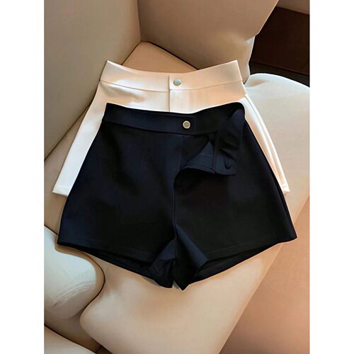女士纯色高腰拉链直筒短裤不易变