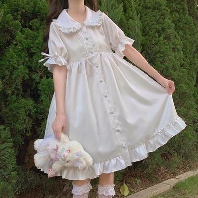 Tie in a short-sleeved flounce dress 系带短袖荷叶边连衣裙女