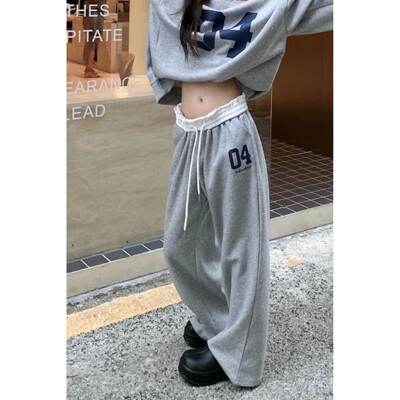 数字印花运动拼接直筒裤Digital printed spliced wide leg pants