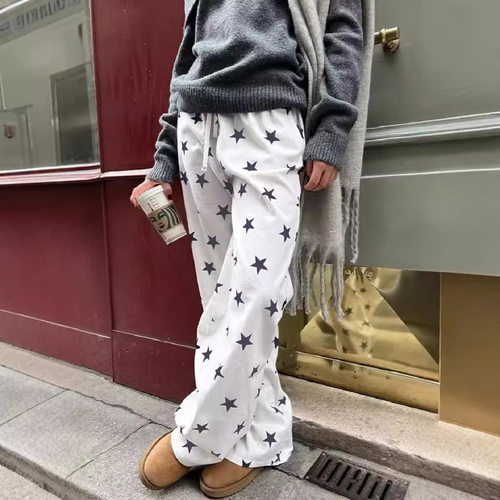女士星星印花直筒休闲裤不易变形
