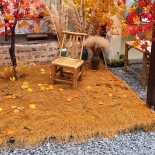 秋日氛围感造景稻草垫地毯仿真茅草皮秋季黄草地庭院布置户外防水
