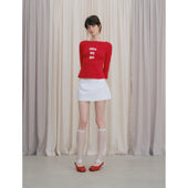 miss t恤女春季 DKZ pet 标语印花八分袖 修身 船领红色上衣