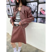 DKZ 短款 pu皮衣女复古擦色小众设计感夹克外套