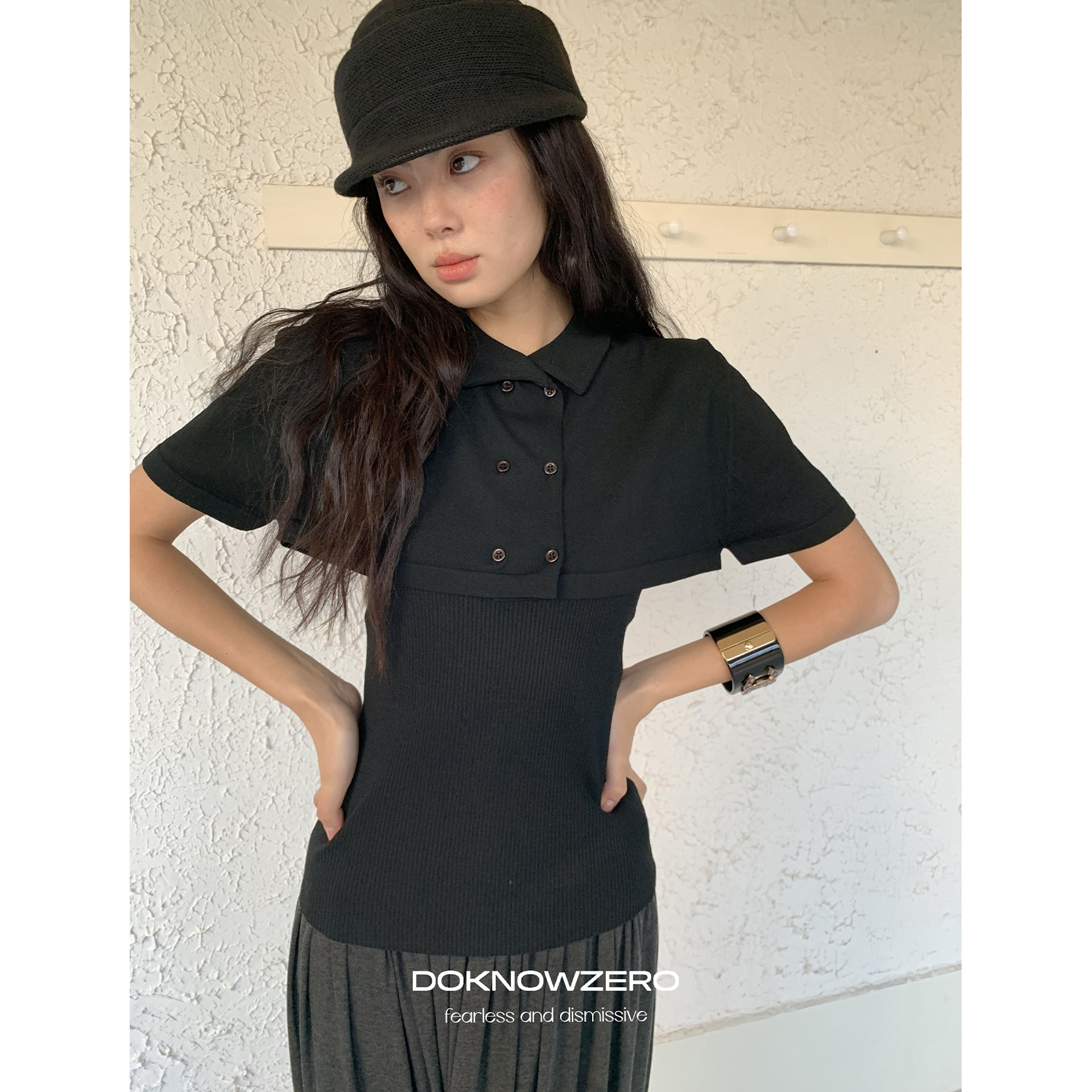 DKZ 针织双排扣斗篷披肩女夏季新款吊带背心两件套