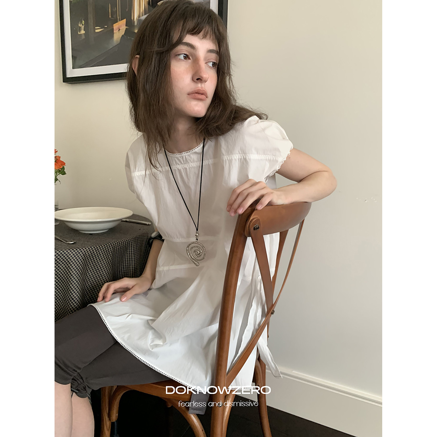 DKZ 白色小飞袖上衣女夏季新款宽松简约百搭小衫