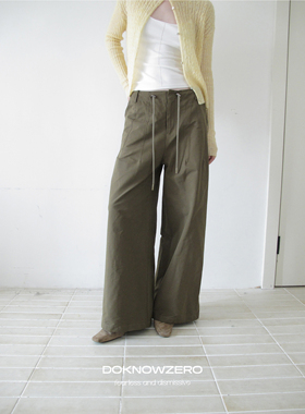 DKZ 军绿色工装裤女秋季新款宽松抽绳阔腿直筒休闲长裤