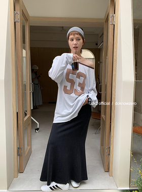 DKZ 黑色卫裙女夏季新款修身微喇休闲长裙