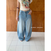 新款 宽松复古长裤 冰川蓝阔腿牛仔裤 女夏季 现货 DKZ