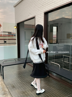 DKZ 中长款黑色半身裙女新款小众设计感裙子