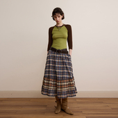 复古七分袖 打底衫 天丝羊毛混纺撞色插肩袖 t恤女修身 现货 DKZ