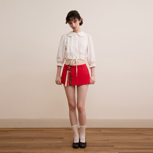 【明星同款】DKZ 白色复古法式宫廷风中袖短款衬衫秋季新品