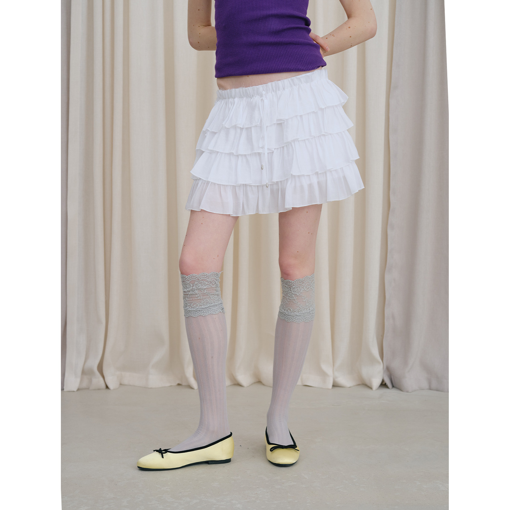 DKZ 白色蓬蓬蛋糕裙女春季新款层次感花边a字半身裙